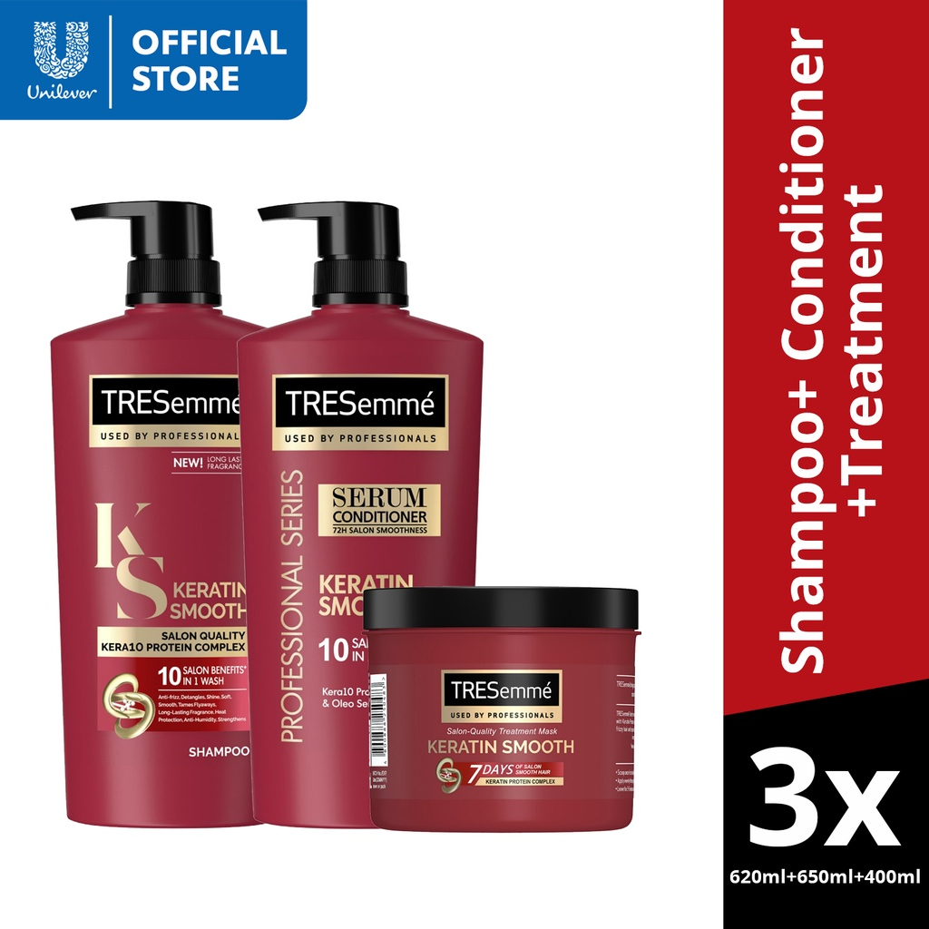 Bundle Of 3 Tresemme Keratin Smooth Shampoo 620ml 1x Serum Conditioner 650ml 1x Treatment 7963