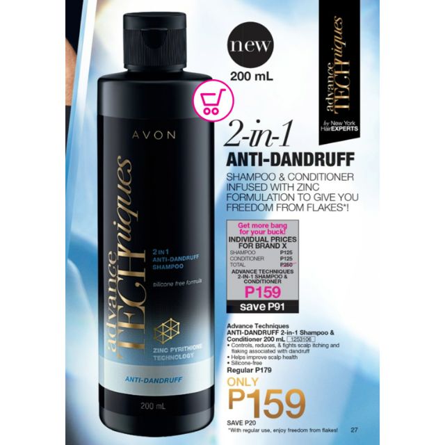 Avon Advance Techniques 2-In-1 Anti-Dandruff Shampoo 200mL | Lazada PH