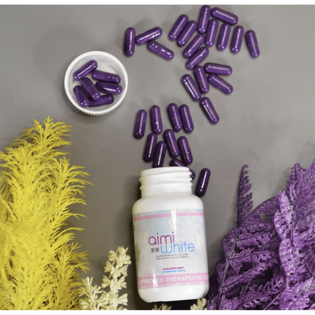 Aimi White Glutathione with Collagen, Hyaluronic Acid & Vitamin C 500mg 60  Capsules (FDA APPROVED)