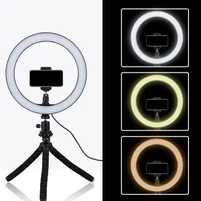 26cm Selfie LED Ring Light Photography Dimmable Studio Lighting With Mini Tripod Stand Phone Holder For Makeup Video Live