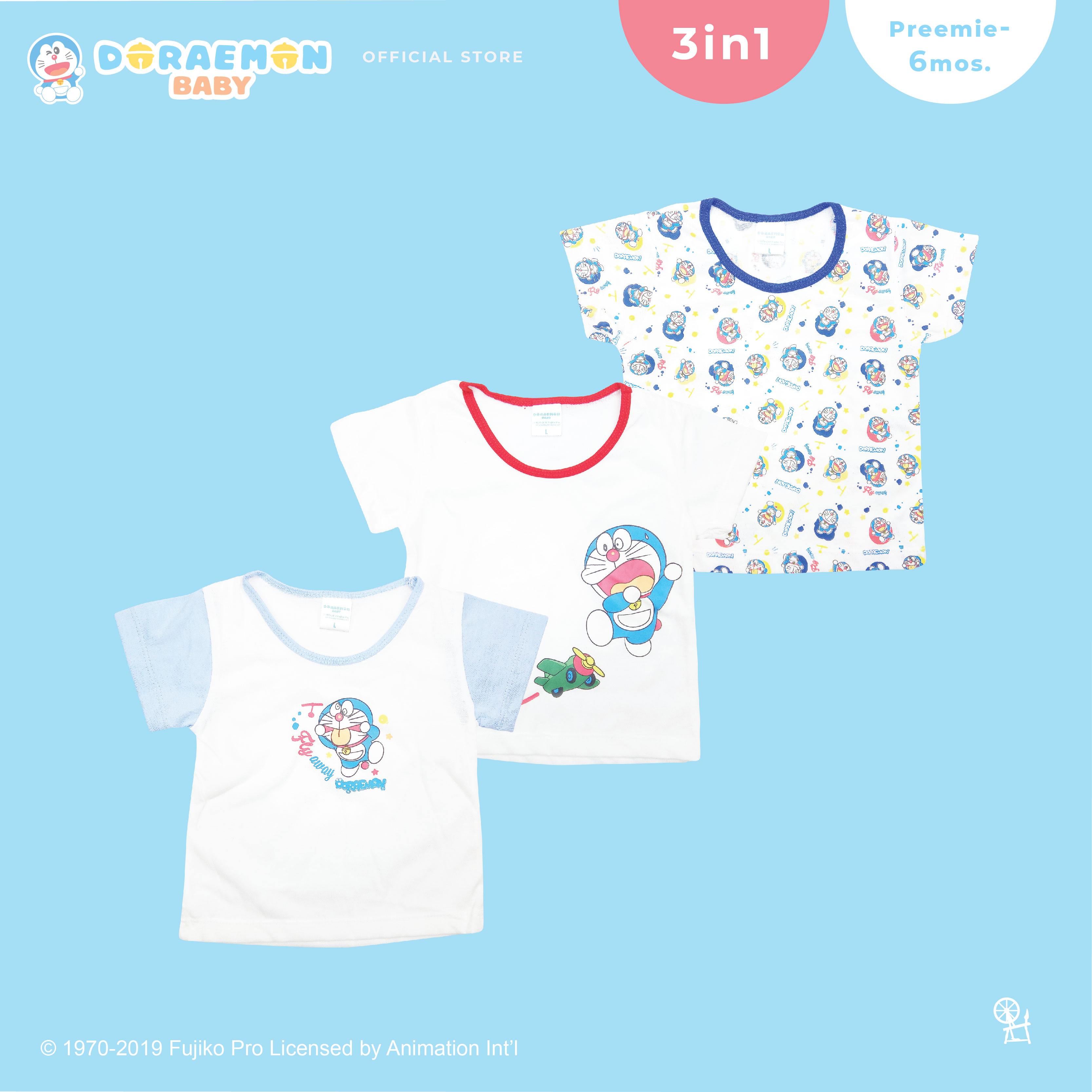 Doraemon Infant 312 months 3in1 Boys Tshirt 3 pcs. pack Fly Away