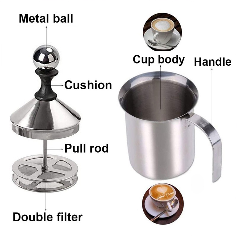 400ml Manual Milk Frother,stainless Steel Double Mesh Foamer