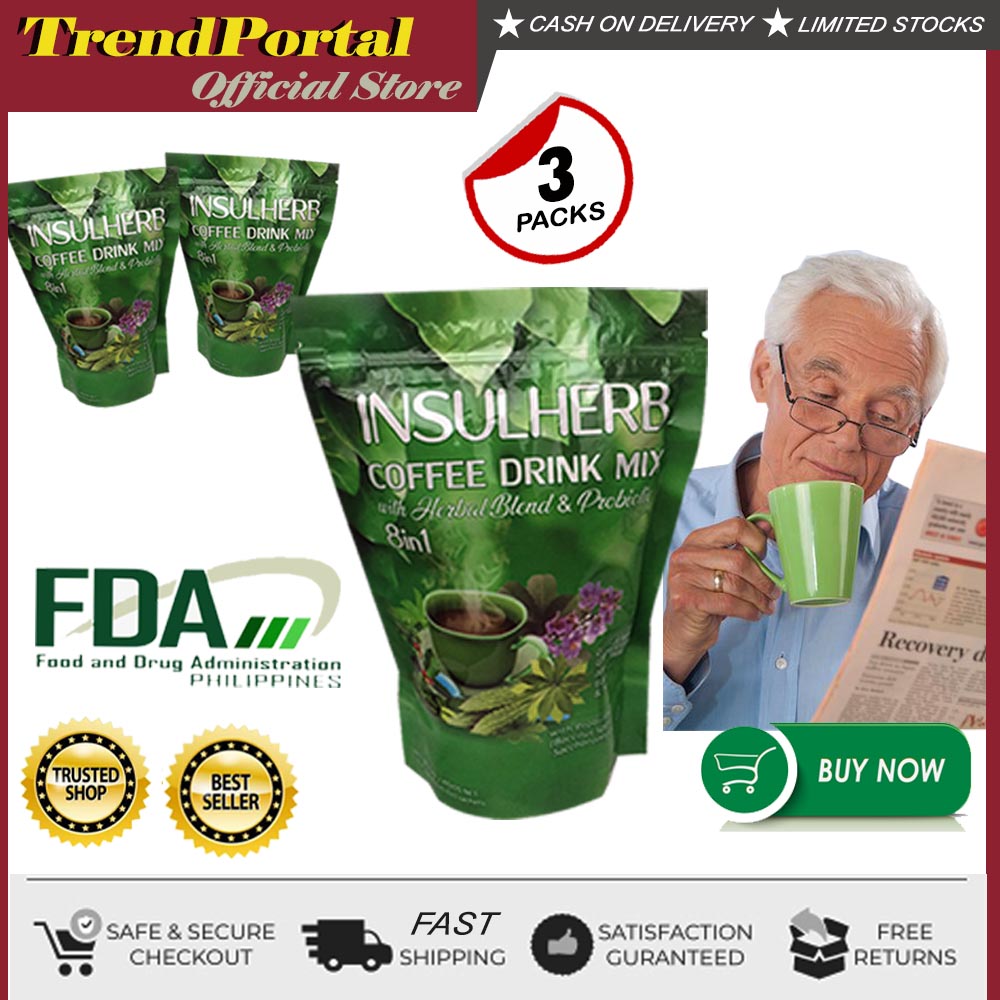 3 PACKS INSULHERB NATURAL HEALTH COFFEE 8 in 1 , Sugar Free No Dairy
