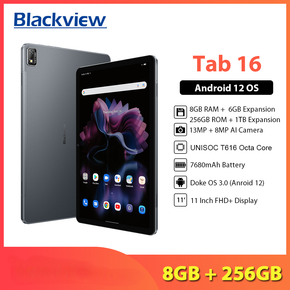 Blackview Tab 16 Tablet 8GB+256GB 11'' FHD+ 2K Display Pad Android 12 T616 Widevine  L1 7680mAh 13MP Camera Dual 4G Tablets PC