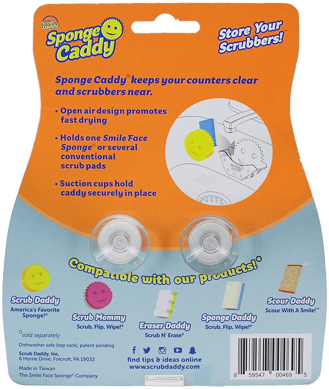 Scrub Daddy, Daddy Caddy - Smile Face Sponge Holder With Built in Dual  Non-slip Suction Cups for Convenient Storage, Smart