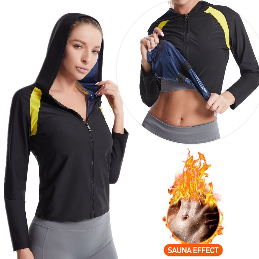 Hooded Sweatsuit Corset Suit Women's Sauna PU Coating Running Sportswear  Long-Sleeved Zipper Belly Corset shaper | Lazada PH