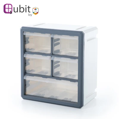 Qubit Penta-Cube | Mini Desktop Drawer with 5 Transparent Compartments | Storage Solution for Home Organization
