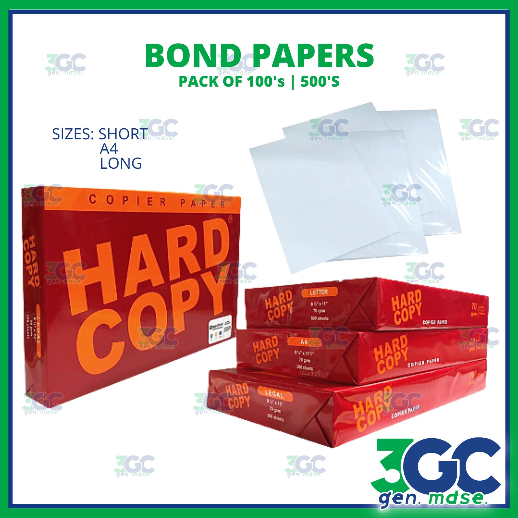 3GC SHORT/LONG/A4 Multi Purpose Bond Paper 70gsm Lazada PH