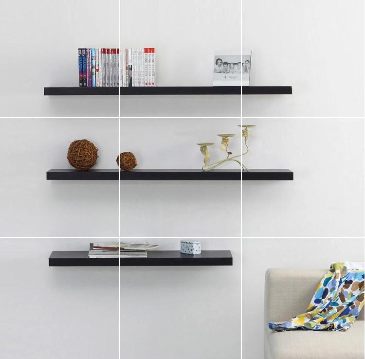 FLYWOOD Black Wall Shelf 3 Tier Cubes Floating Ledge Wall Mounting Hanging Home Storage Shelf