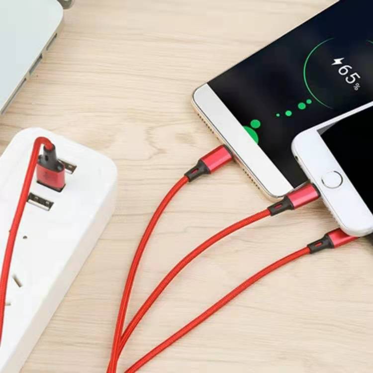 3 in 1 USB Charging Cable 2.4A Fast Charger Cable Type C / Lightning iPhone IOS / Android Micro