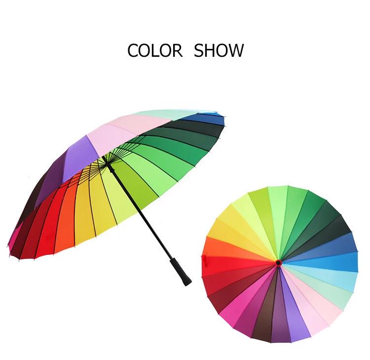 Rainbow Color Umbrella 16Bone Creative Automatic Long Handle Straight