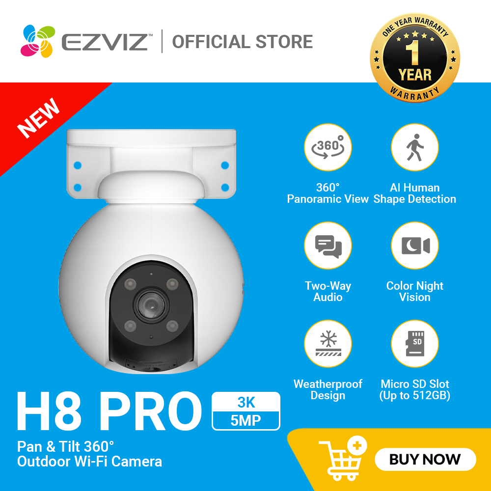 5MP Outdoor Security Wifi Camera 360°Pan/Tilt EZVIZ H8 Pro CCTV IP Camera  With Speaker Connect Cellphone,Color Night Vision,Two-Way Talk,  Weatherproof Waving hand Recognition Cam | Lazada PH