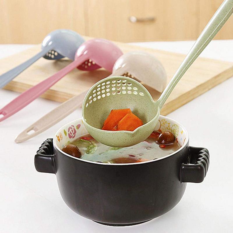 2 Pieces 2 in 1 Hot Pot Soup Spoon Colander Beyme Dual Purpose Colander Skimmer Slotted Spoon Strainer Wheat Straw Stalk for Daily Useful Cooking Tools Kitchen 