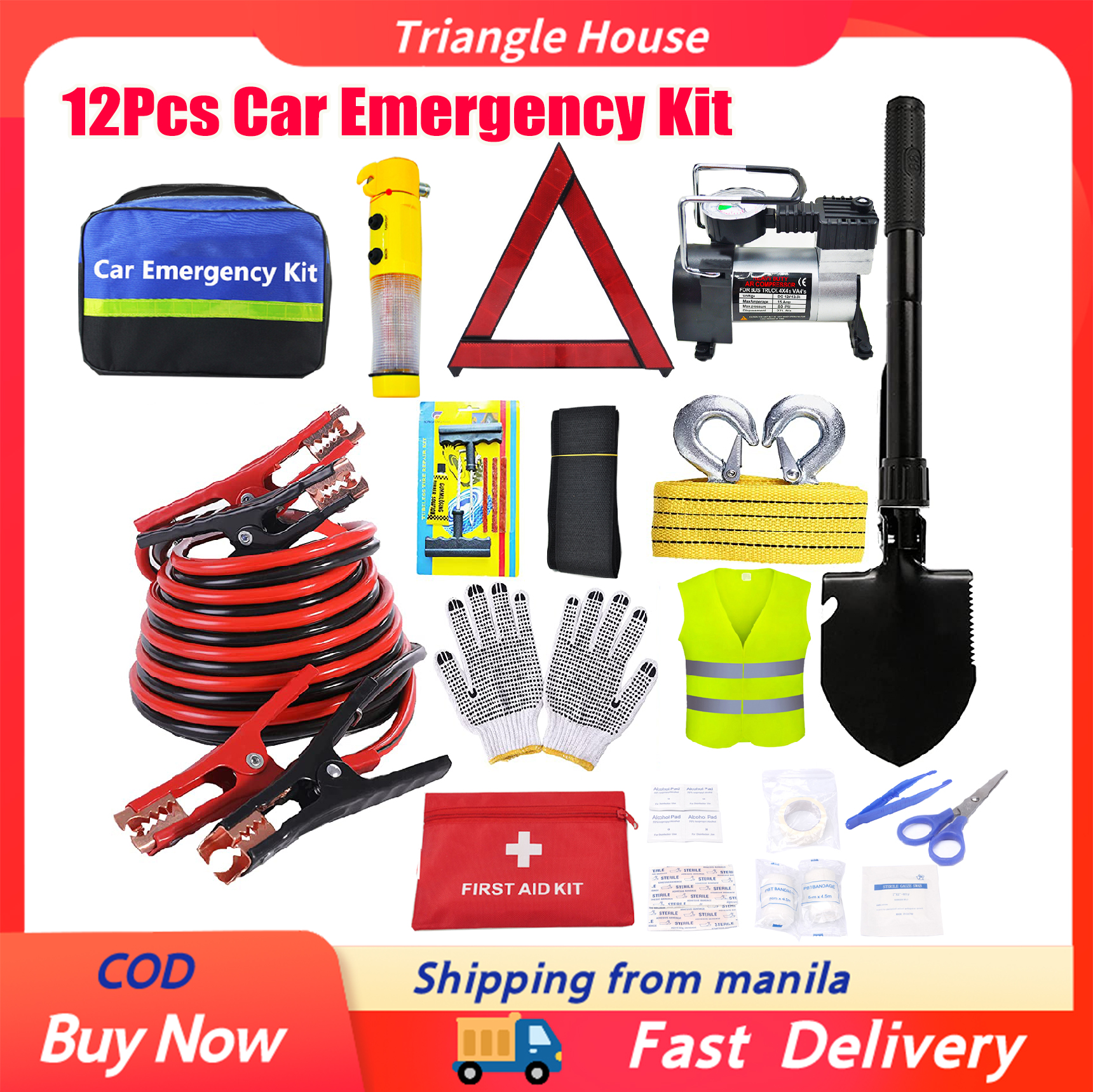 【COD】12 Pcs Car &Roadside Emergency Kit, Multipurpose Emergency Pack ...