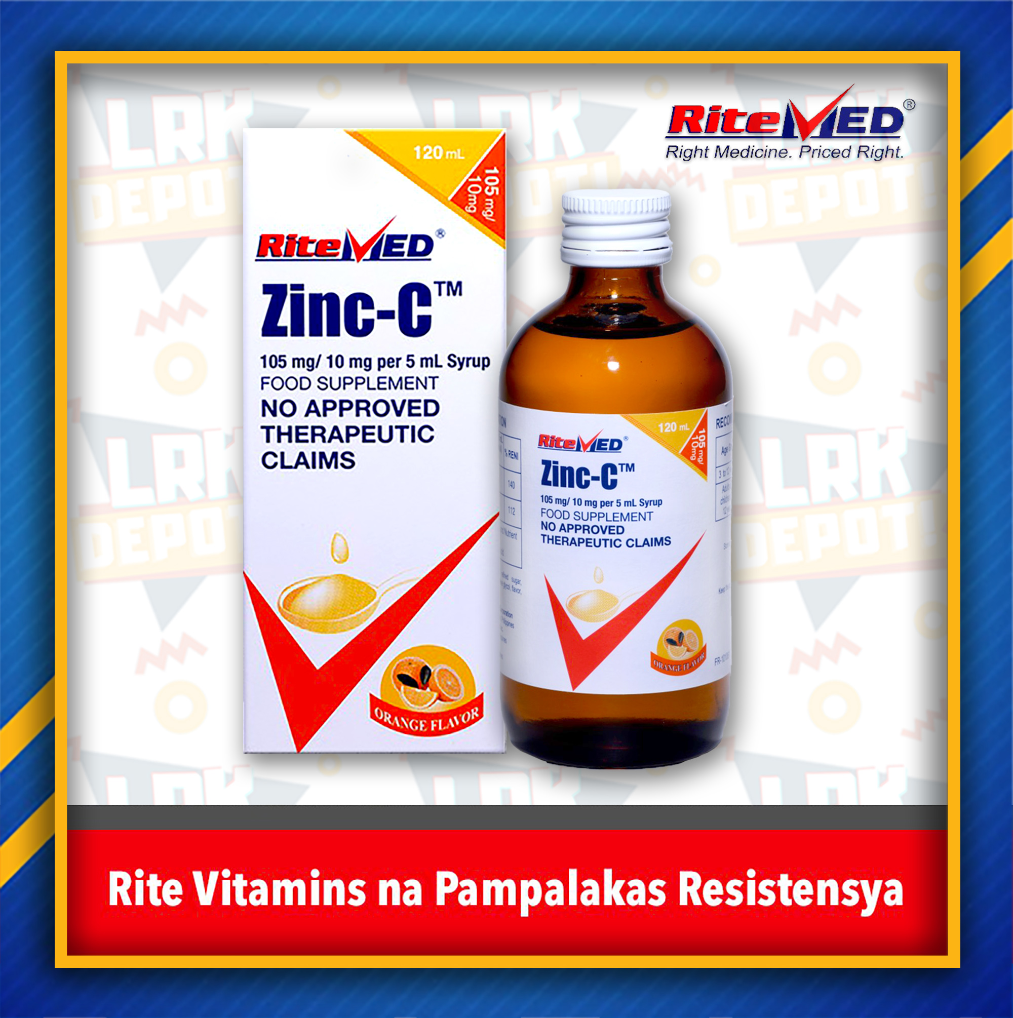 RiteMed ZincC Ascorbic acid + Zinc Syrup (120mL) Orange Flavor Vitamin