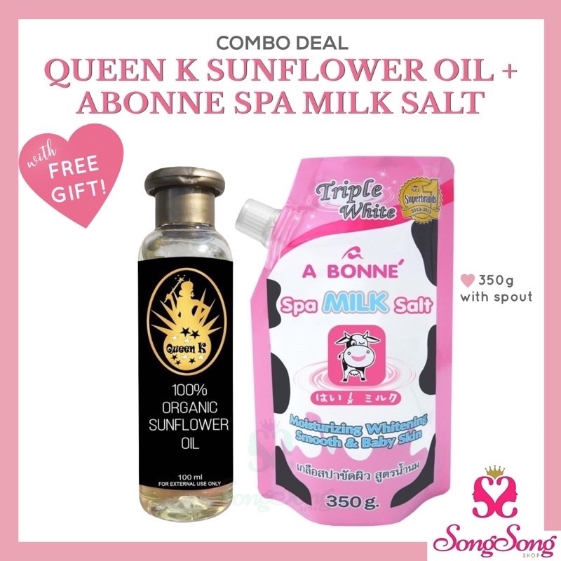 QUEEN K Sunflower Oil 100ml and ABONNE Spa Milk Salt 350g dmGPQrnv