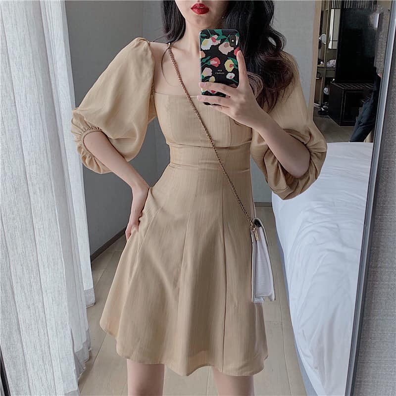Square Neck Puff Sleeve Dress Top ...
