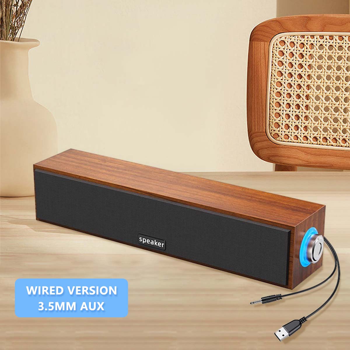 OLAV Wooden Bluetooth Wireless Sound Bar With Aux And Usb