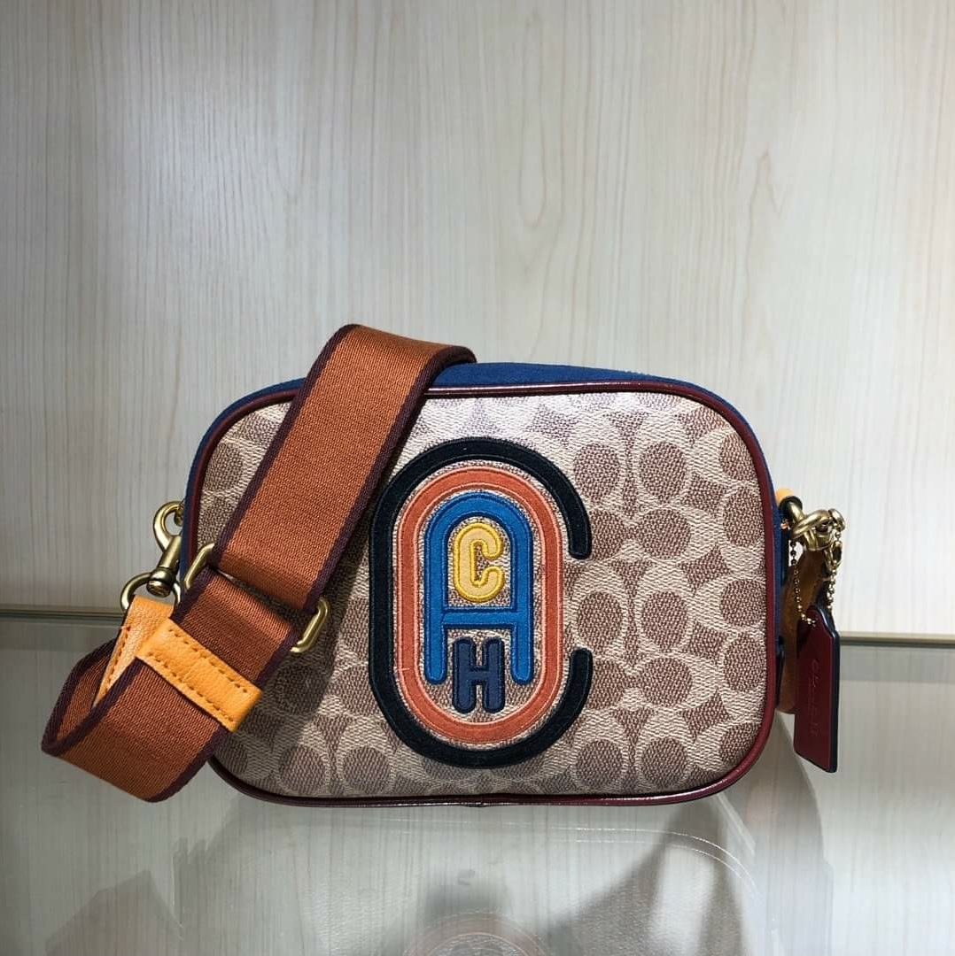 Coach 79257 Camera Bag in Tan / Black / Multicolor Signature Coated
