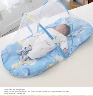 Folding Newborn Baby Bed With Pillow Mat Net (BLUE)