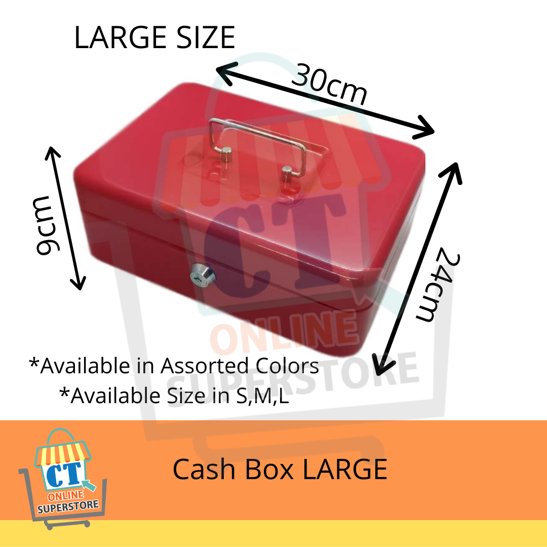 Cash Box LARGE 30x24x9cm with lock 2pc keys Portable Safety Box (LARGE