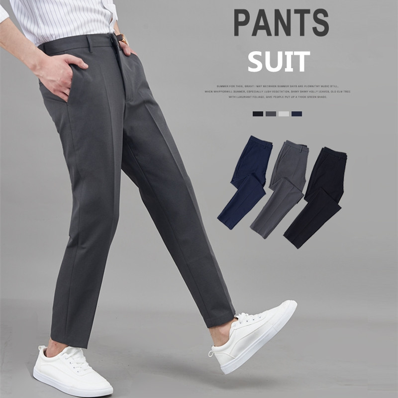 Men Casual Plaid Check Dress Pants Slim Fit Formal Skinny Business Long  Trousers | eBay