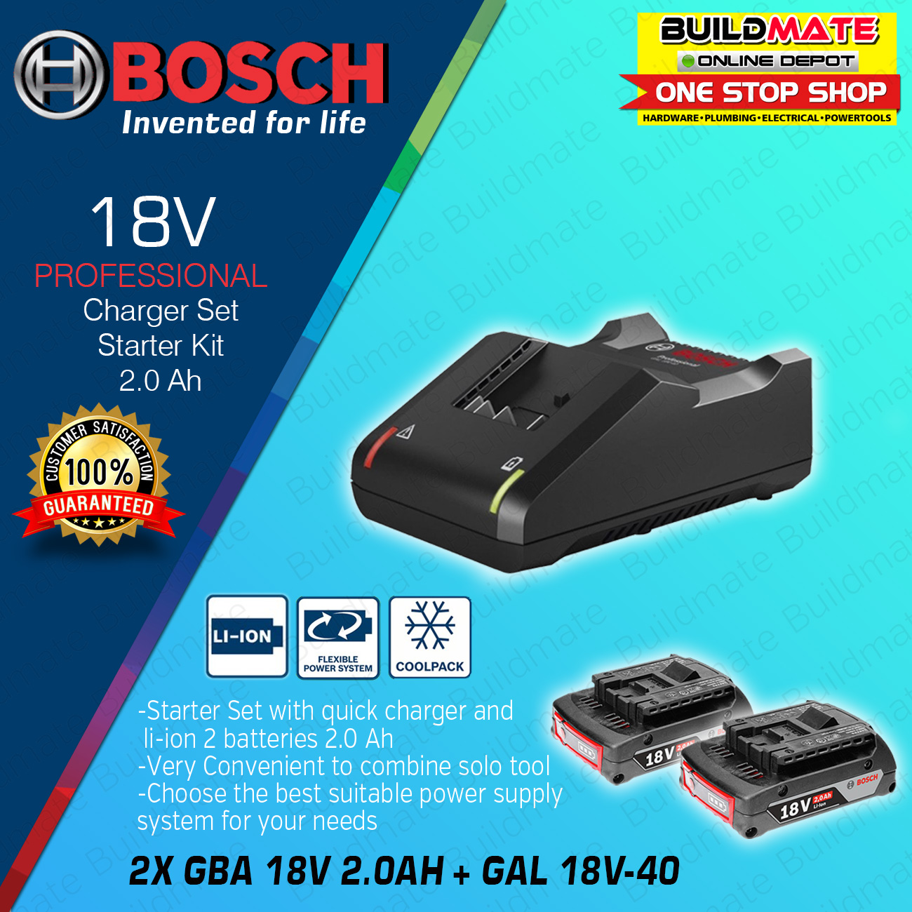 Batterie bosch gba 18v 4.0 ah + chargeur 18v-40 professional