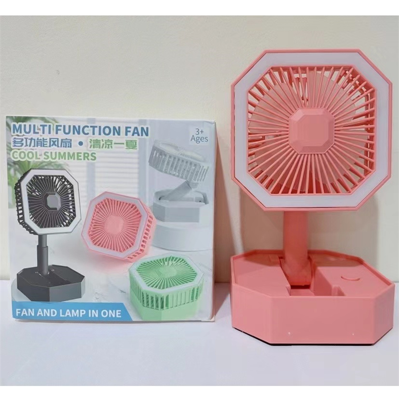 USB Rechargeable Electric Table Fan LED Light Folding Small Multifunction Fan Stand Mini Desk