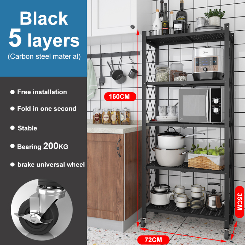 Maxcook 3-5 Tier Kitchen Rack Installation-free Foldable Shelf Kitchen ...