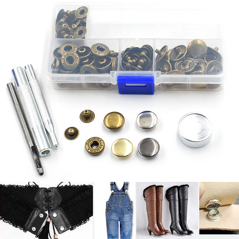 30 sets Jeans Decorative Buttons Snaps Rivets Metal Buttons 15mm Snap Buttons +Manually Install Tools Boxed DIY Accessories