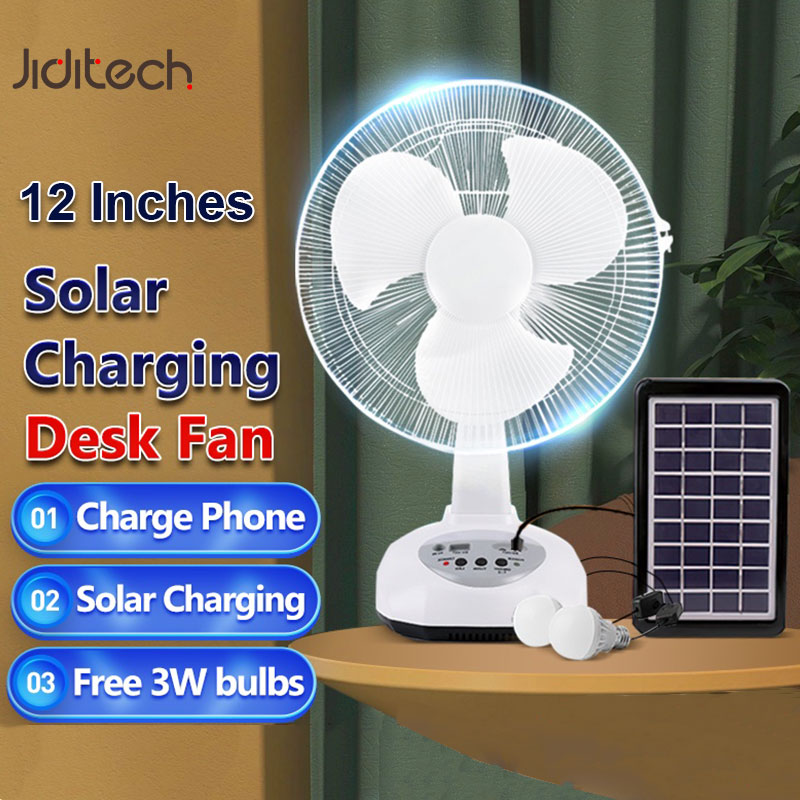 Jiditech Solar Electric Fan Rechargeable Fan With Panel 12solar Electricfan With Emergency 5521