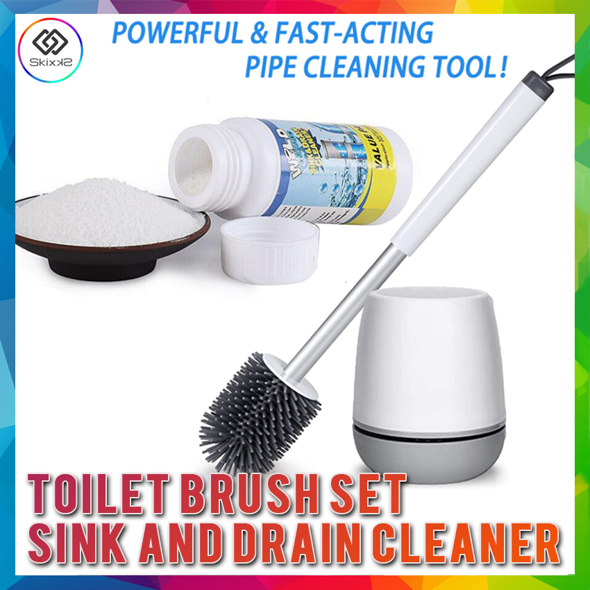 (BUNDLE)Toilet Brush and Holder Set WITH Sink and Drain Cleaner Best