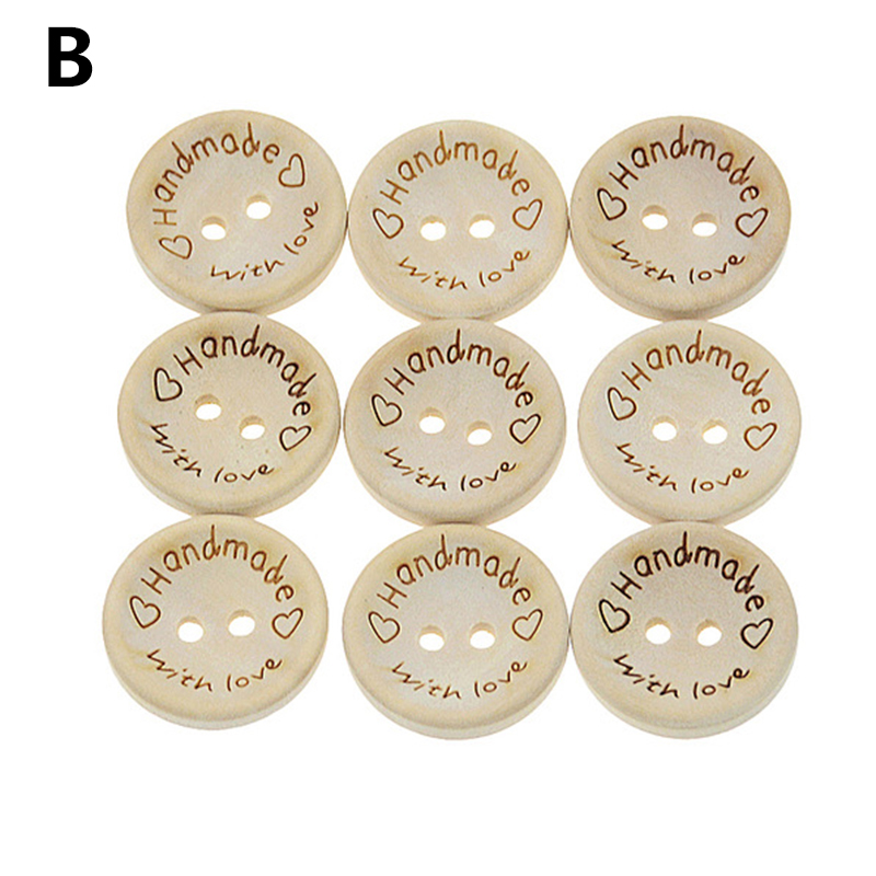 pzcf 100PCS Craft DIY Sewing Accessories 2 Holes Decorative Natural Color Clothing Wooden Buttons Love Letter Handmade Apparel