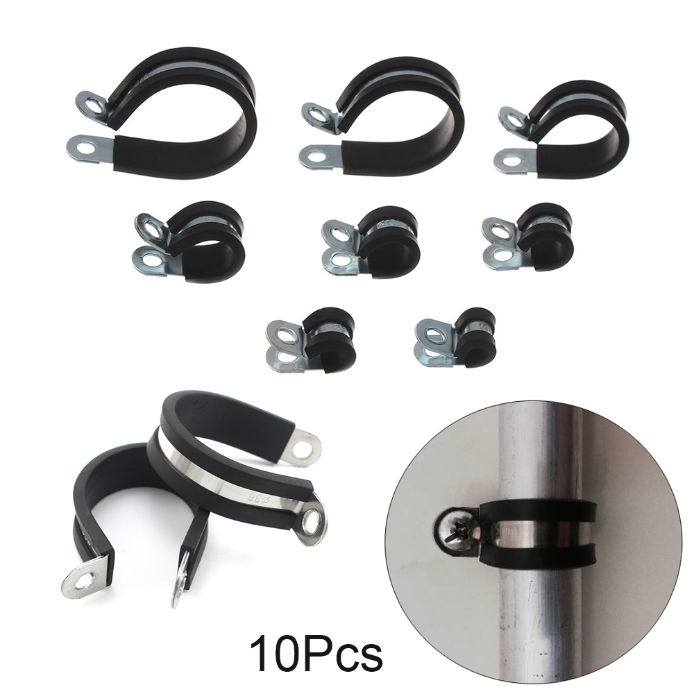 10 Cái Kẹp Chữ P Lót Cao Su, Kẹp Ống Nối Dây Cố Định Gắn Cáp Ống Phần Cứng Phụ Kiện Điện