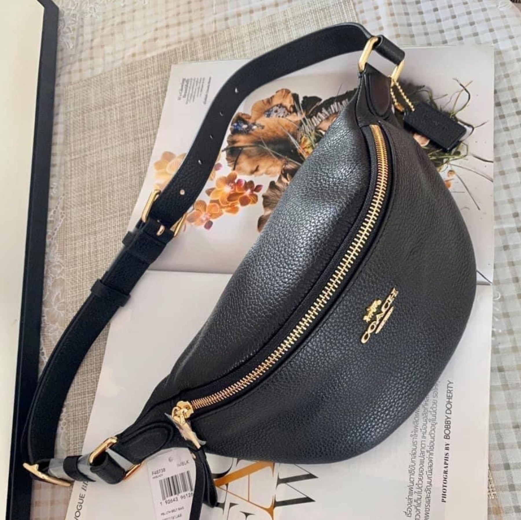 Coach F48738 Zip Belt Bag in Black Refined Pebble Leather - Women's ...