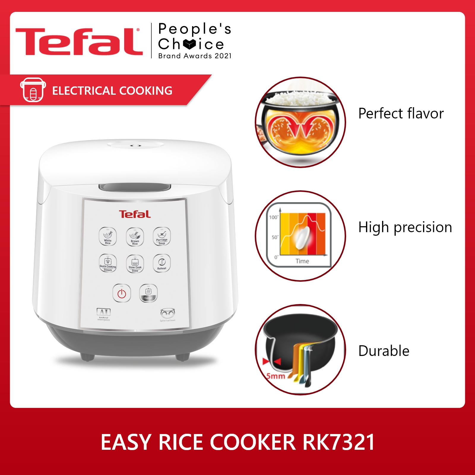 Tefal Easy Rice Cooker RK7321 (White) Spherical Cooking Pot, Capacity