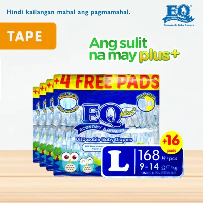 EQ Plus Jumbo Pack Large (9-14 kg) - 42 pcs x 4 (184 pcs) - Tape Diapers