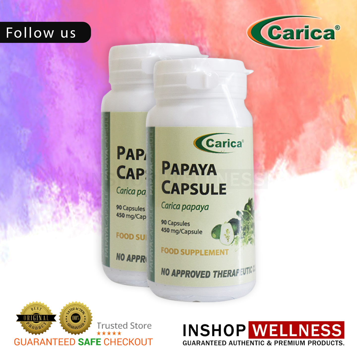 Carica Papaya Capsules Bottle of 30 Capsules (450mg per capsule) (Set