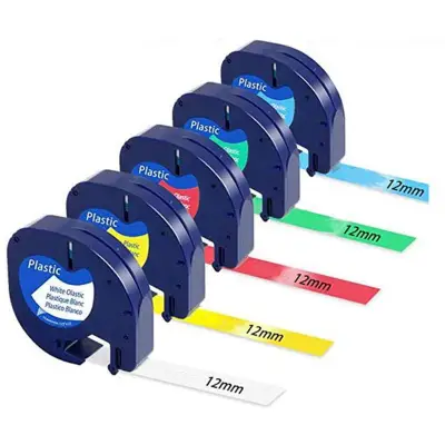 5Pcs 91201 12mm Compatible for Dymo Letratag Tape Plastic Label Tape Self-Adhesive Tape Mixed Color Tape for Dymo LetraTag Label Maker