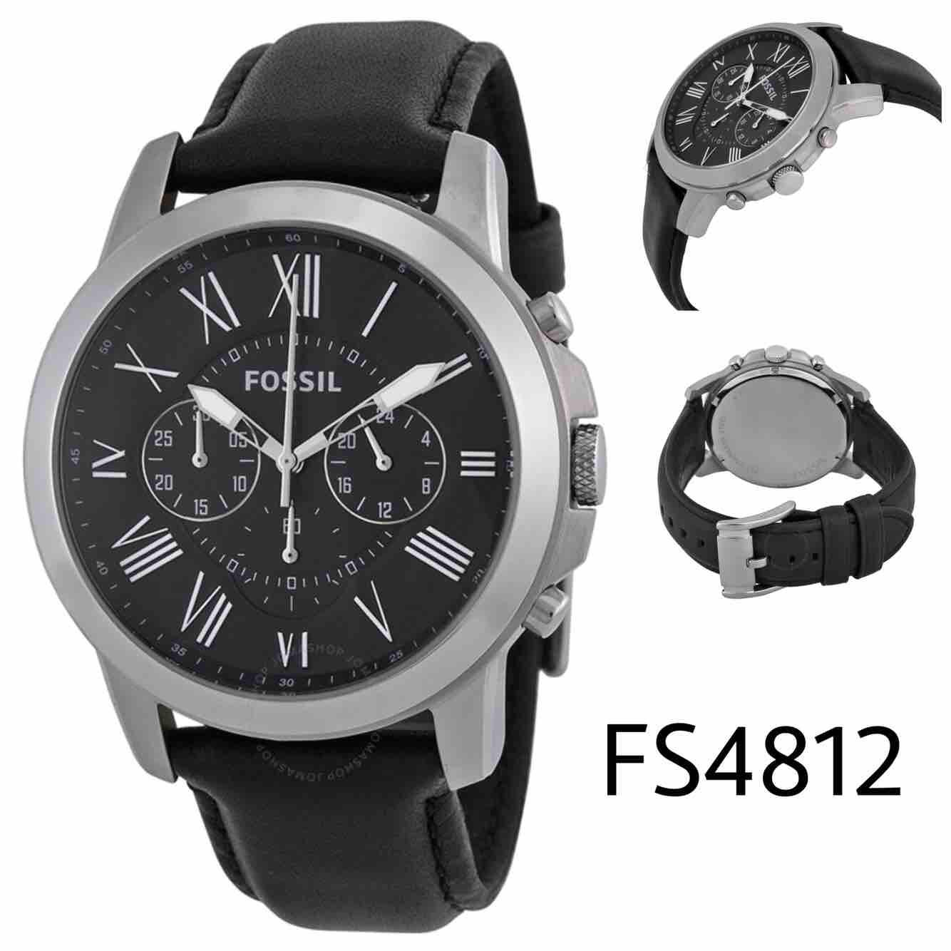 FOSSIL GRANT Black Leather MENS WATCH authentic FS4812 