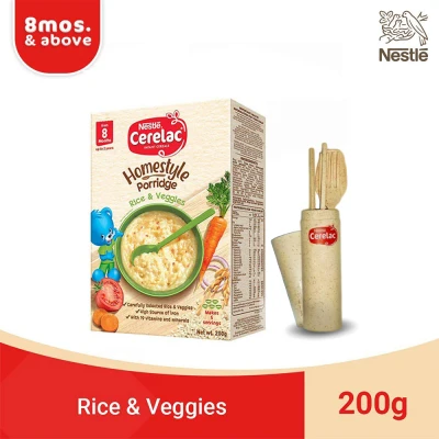 CERELAC Homestyle Meals Rice and Veggies Porridge 200g with FREE Cerelac Baby Utensils