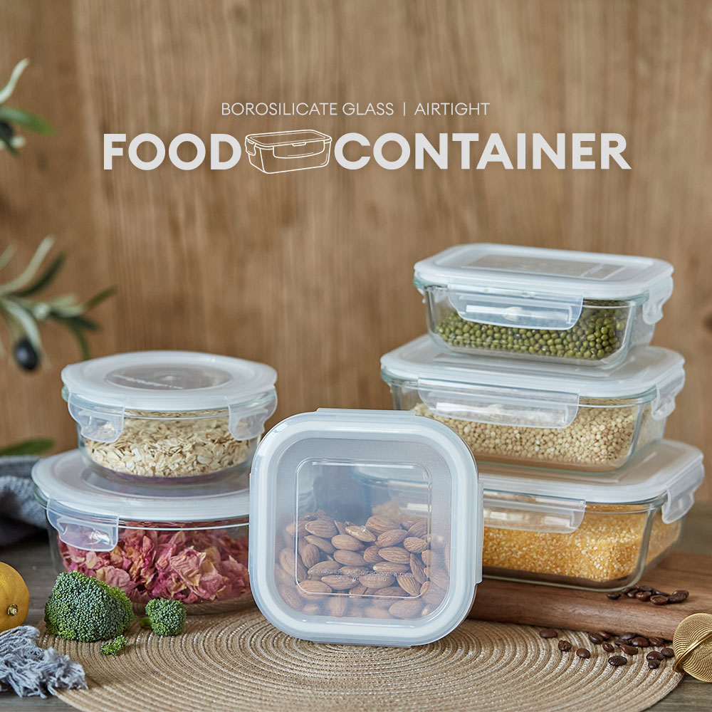 Borosilicate Glass Food Container Fresh Keeper Meal Prep Bowl Airtight  Locking Lid Lunch Box Left Over Storage