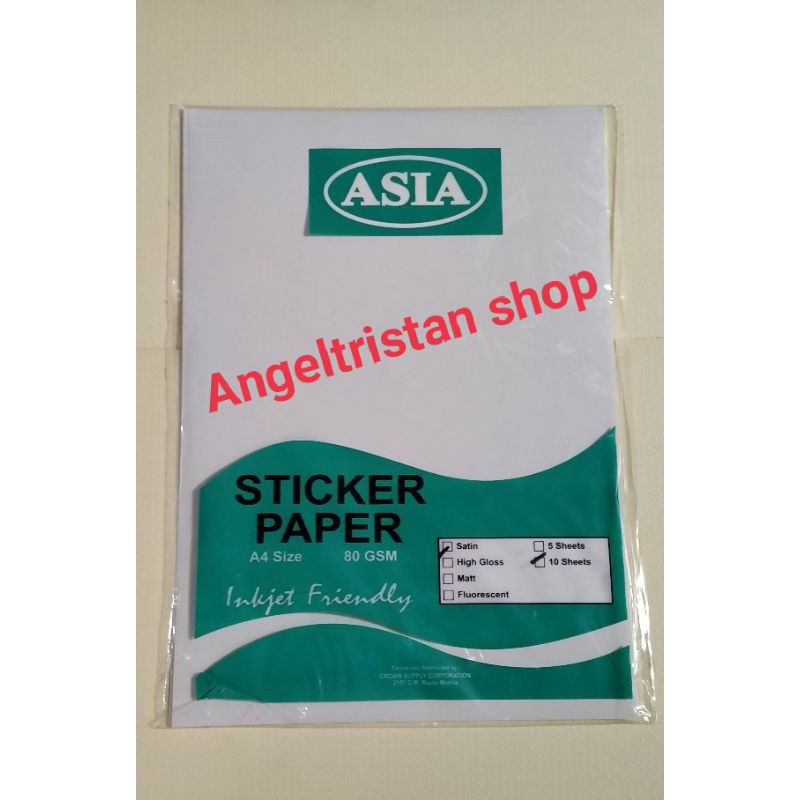 ASIA STICKER PAPER A4 80GSM 10S GLOSSY