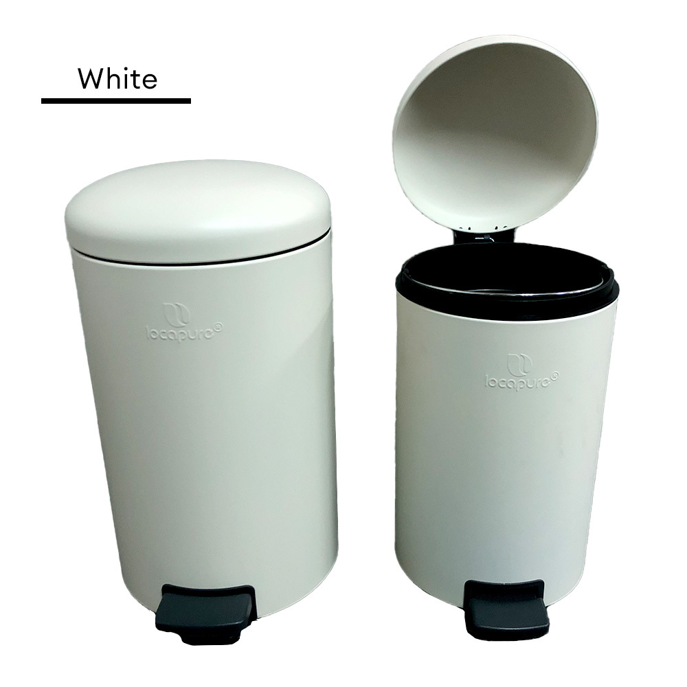 Locaupin Powder Coated Metal Hands Free Foot Pedal Type Trash Can Silent Close Lid Waste Basket