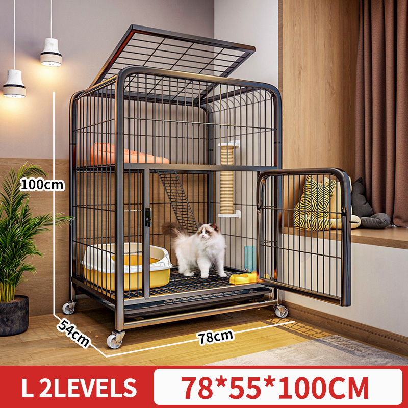 View of Large Cat Cage Easy Assemble Cage Pet 2/3 Layer Cat House With Door ...