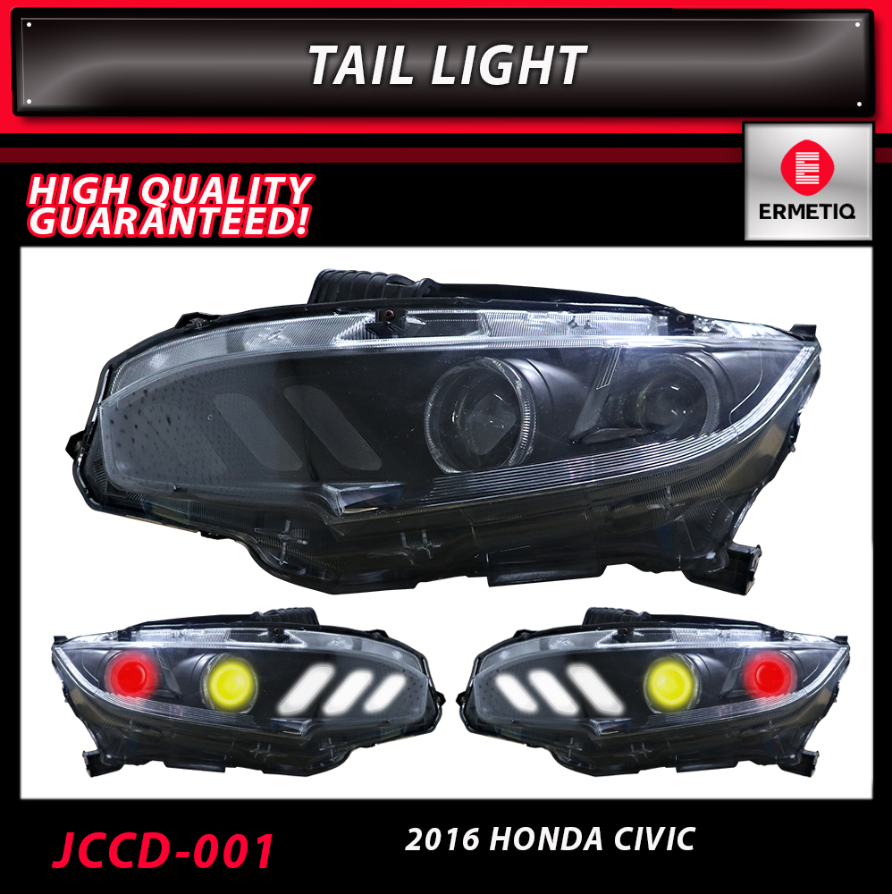 thumbnail image 2 of Pair Of Halogen Headlights With LED DRL For 2016-2020 Honda Civic - Electroplated Housing, Direct Fit 2 of 10