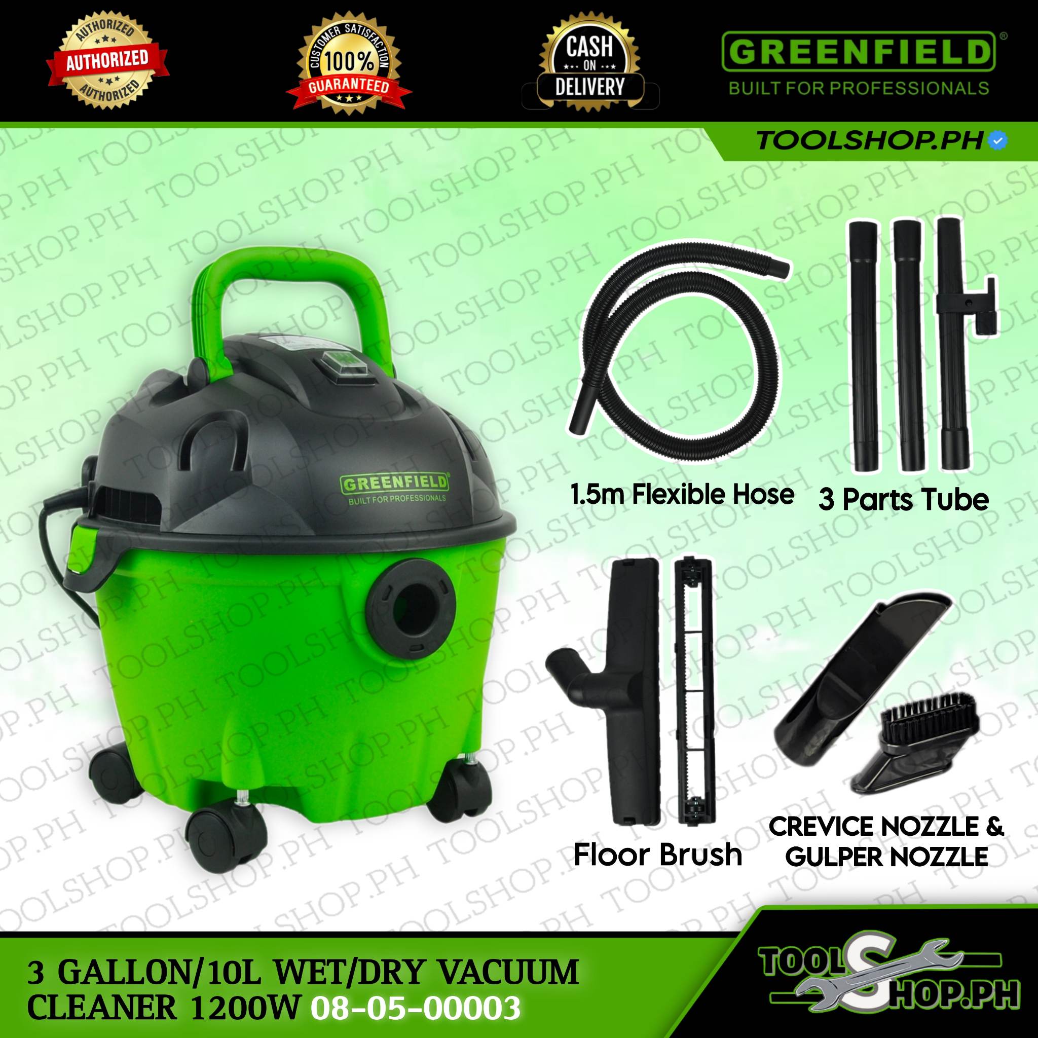 GREENFIELD 3 Gallon 10L Wet/Dry Vacuum Cleaner 1200W 080500003