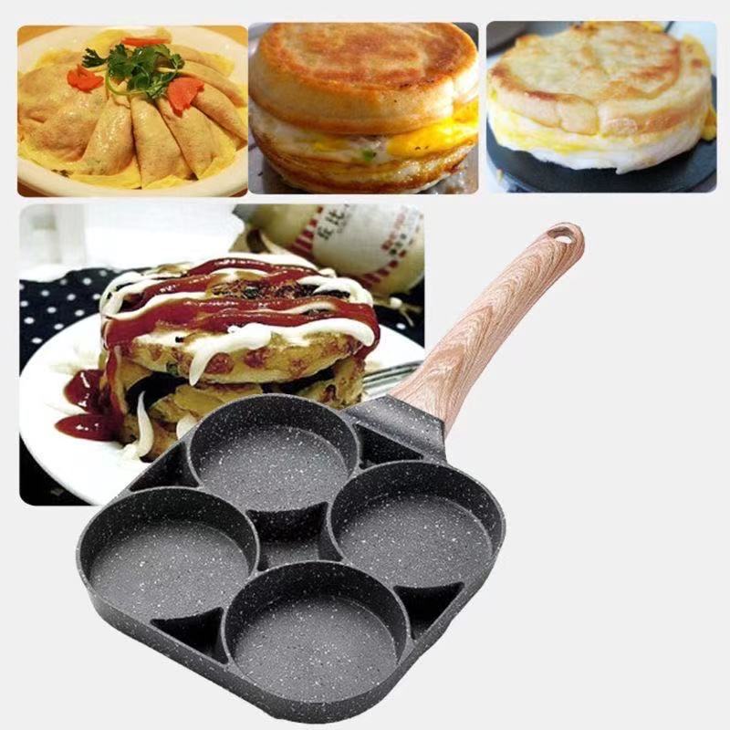 143 4-Hole Egg Frying Pan 4-Mold Pan Non-Stick Frying Pan 4-Cup Egg Frying Pan Maifan Stone Coating Egg Cooker Pan Compatible Wit