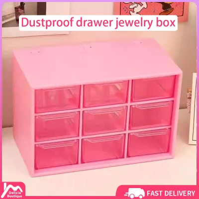 Pull push transparent Dust-proof Drawer 9 Grid Storage Box Desktop Stationery Jewelry Cosmetic Wall Mountable Save Space Office Accessories Stationery desktop storage organizing box