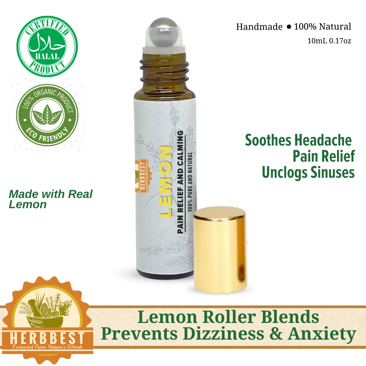 [ LEMON ESSENTIAL OIL ROLLER BLENDS ] Herbbest Organics Wellness Oil